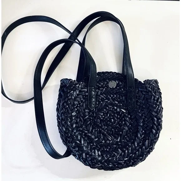 Billabong Braided Woven Circle Lined Bag Black Natural Beach Boho Hippy - Picture 5 of 5